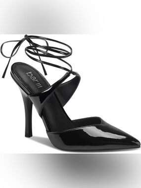 Bar III Black Patent Pointed Lace-Up Heels